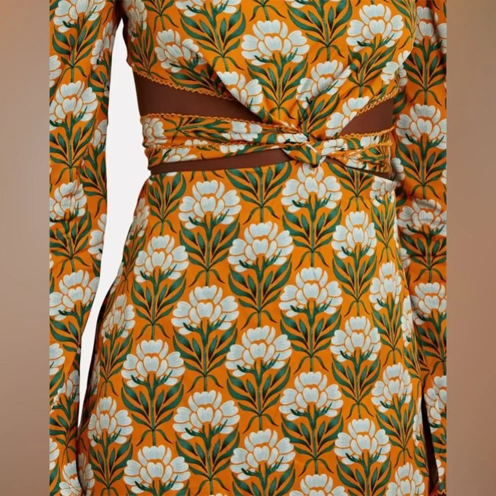 Agua By Agua Bendita Cuarzo Maxi Dress M Long Sleeve Luxury Resort - Picture 3 of 13